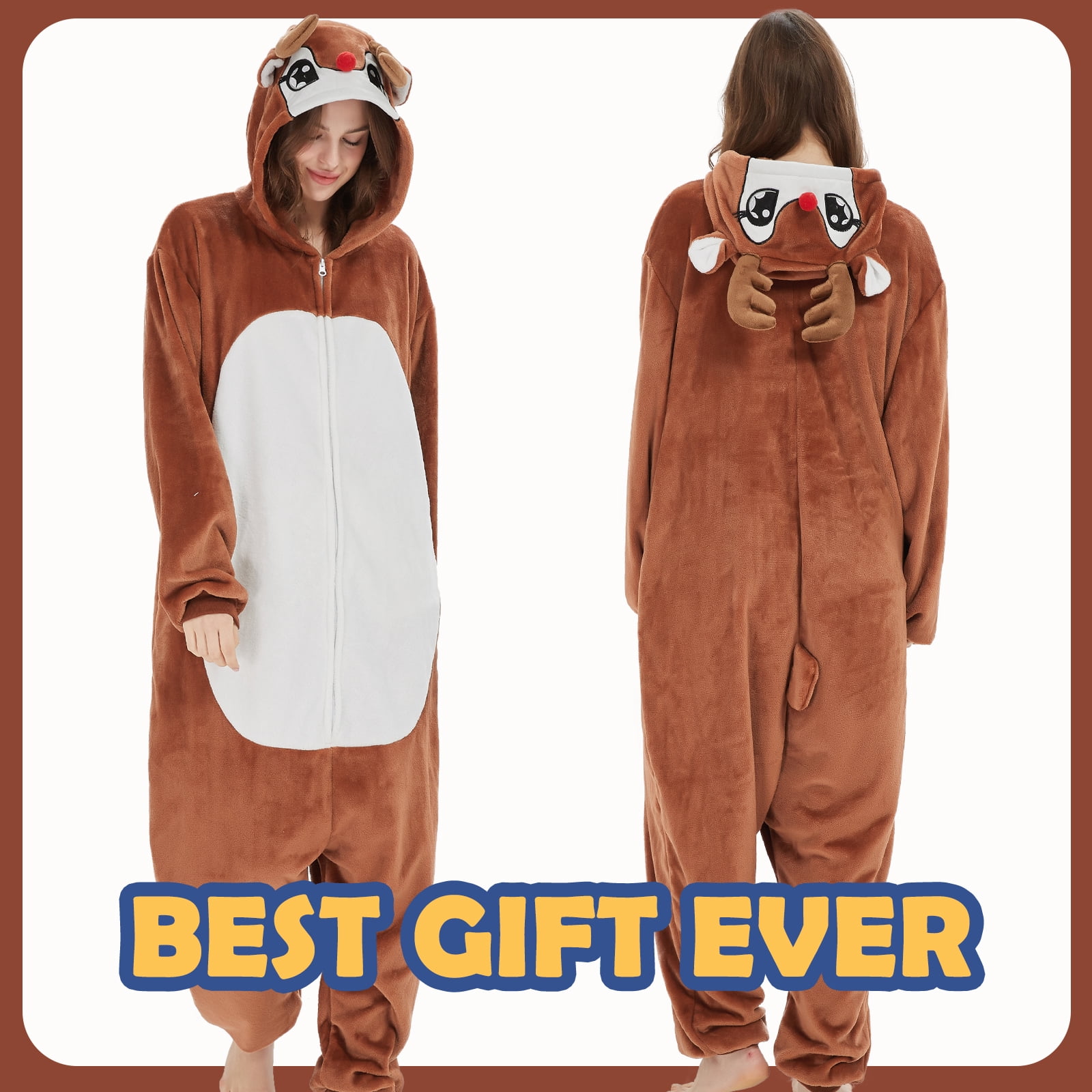 SWEETXIN Adult Christmas Reindeer Unisex Onesie Pajamas Halloween Cosplay Costume Suit for Women and Men SizeXL