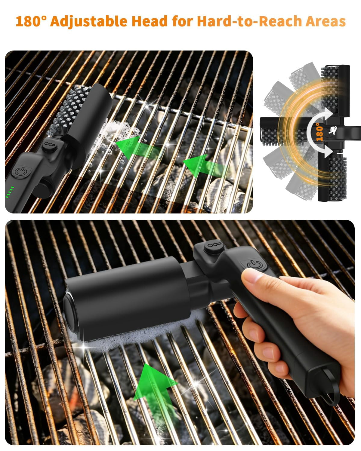 2600mAh Electric Grill Brush, Cordless Rechargeable Grill Cleaning Brush with Stainless Steel Brush Head, Cleaner for BBQ Grate