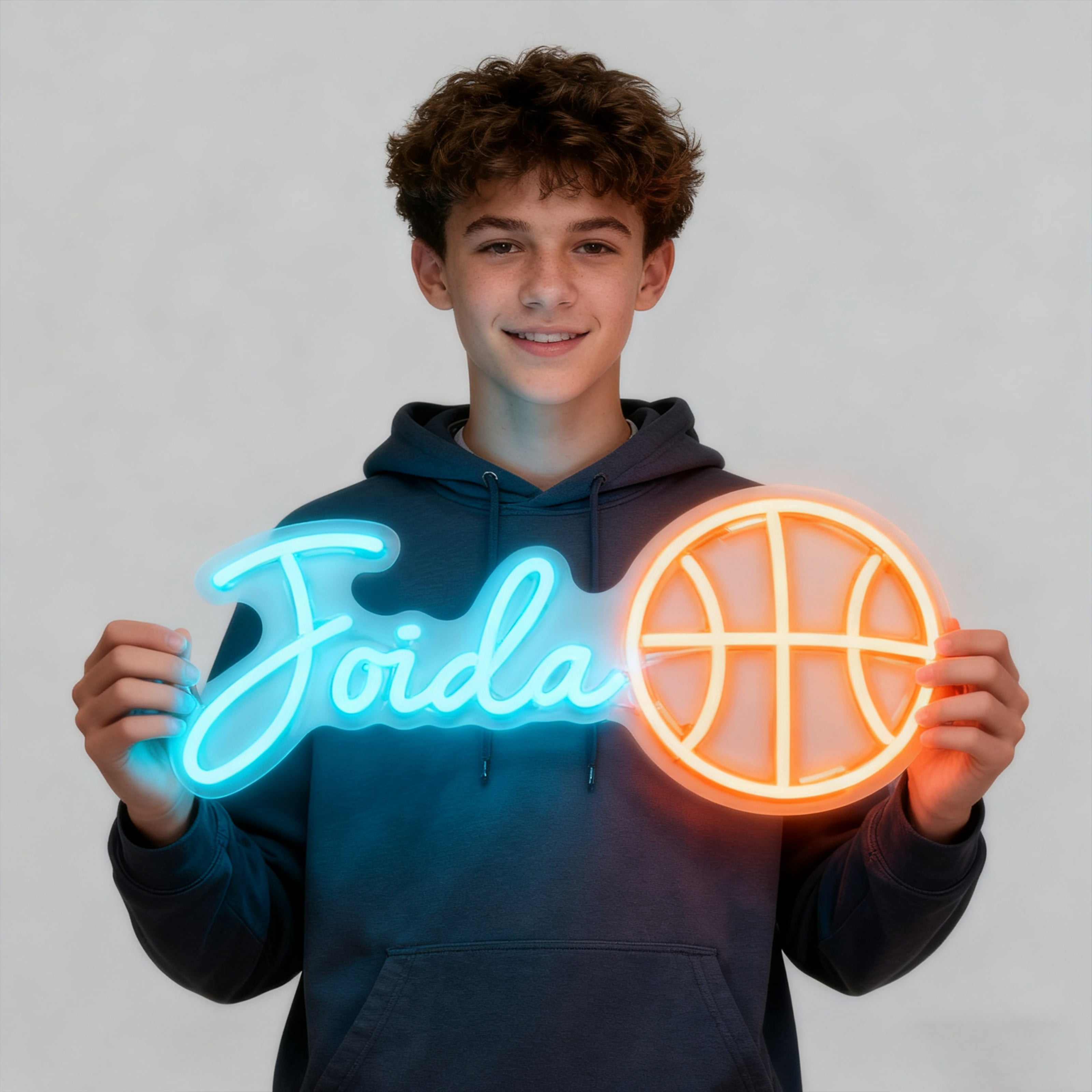 UPONRAY Single Line Custom Neon Signs with Basketball, Usb Powered with Adjustable Brightness Wall Decor for Gifts, Ice Blue, 16 inch