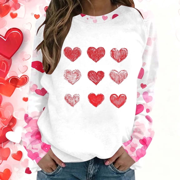 Dolkfu Womens Valentine's Day Sweatshirt Red Graphic Heart Print Sweatshirts Oversized Pullover Crewneck Womens Tops L