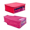 thumbnail image 1 of atorakushon Satin Fabric 1 Saree & 1 Blouse Covers Clothes Garments Storage Bag Wardrobe Organizers Strong Zippers & Transparent Window Set of 2 Pink, 1 of 5
