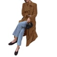 thumbnail image 5 of Spring Fall Long Sleeved Women Casual Faux Suede Coat Double Breasted Long Trench Coat with Belt, 5 of 7