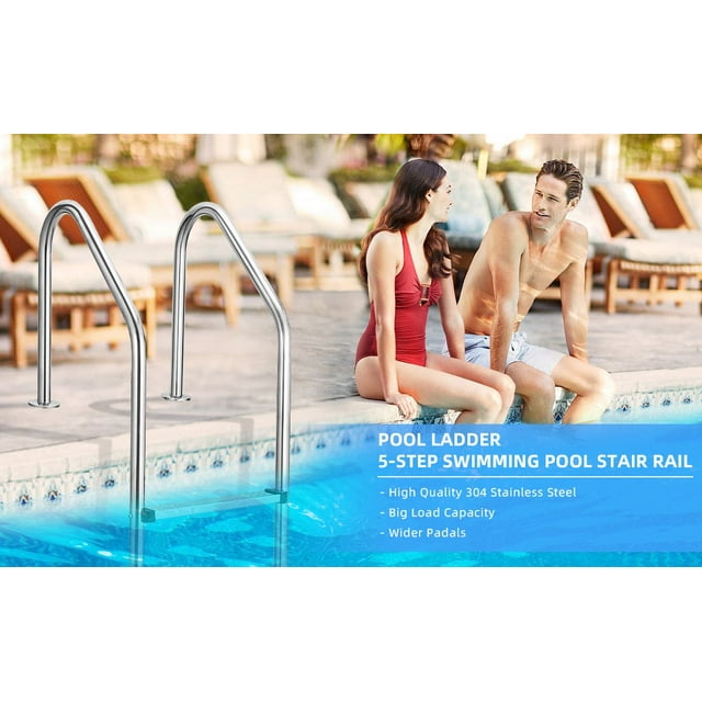 EastVita 5 Step Swimming Pool Ladder,Stainless Steel Pool Steps for Inground Pools,Non-Slip Treads,Pool Stairs