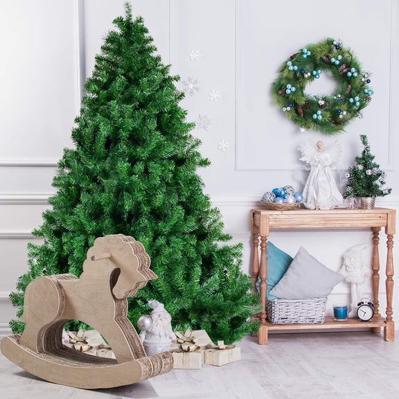 Artificial Christmas Tree, 8FT Premium Pine Unlit Holiday Decoration, Full Size Décor Easy Assembly Metal Stand