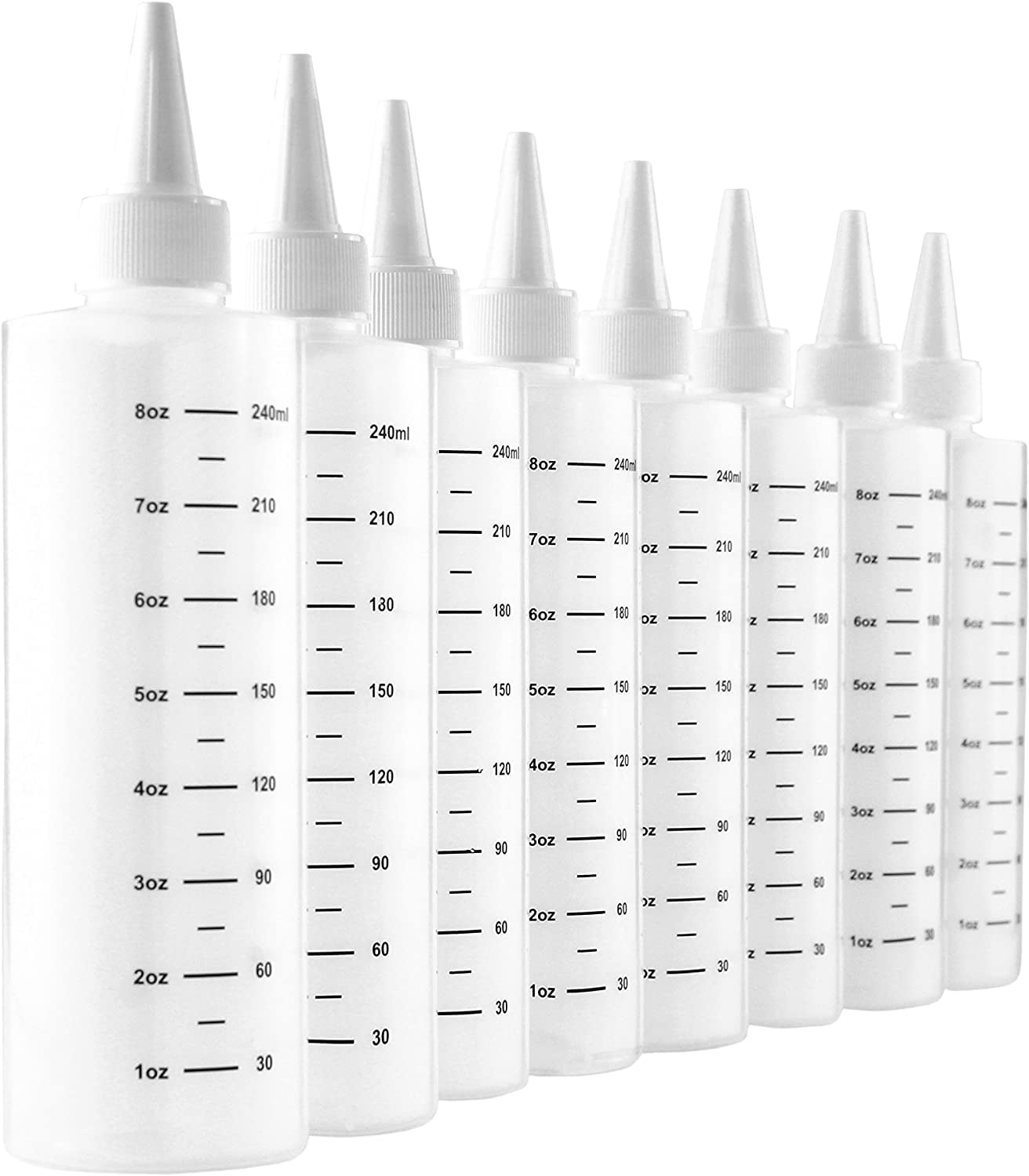 8Ounce Plastic Squeeze Bottles with Graduated Measurements (8Pack
