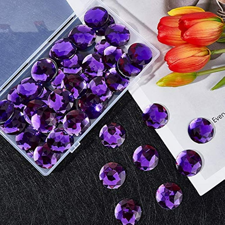 50pcs 30mm Flat Back Round Acrylic Rhinestone Self-Adhesive Plastic Circle Gems Stick on Jewels(Purple) for Costume Making Cosplay Jewels Invitation