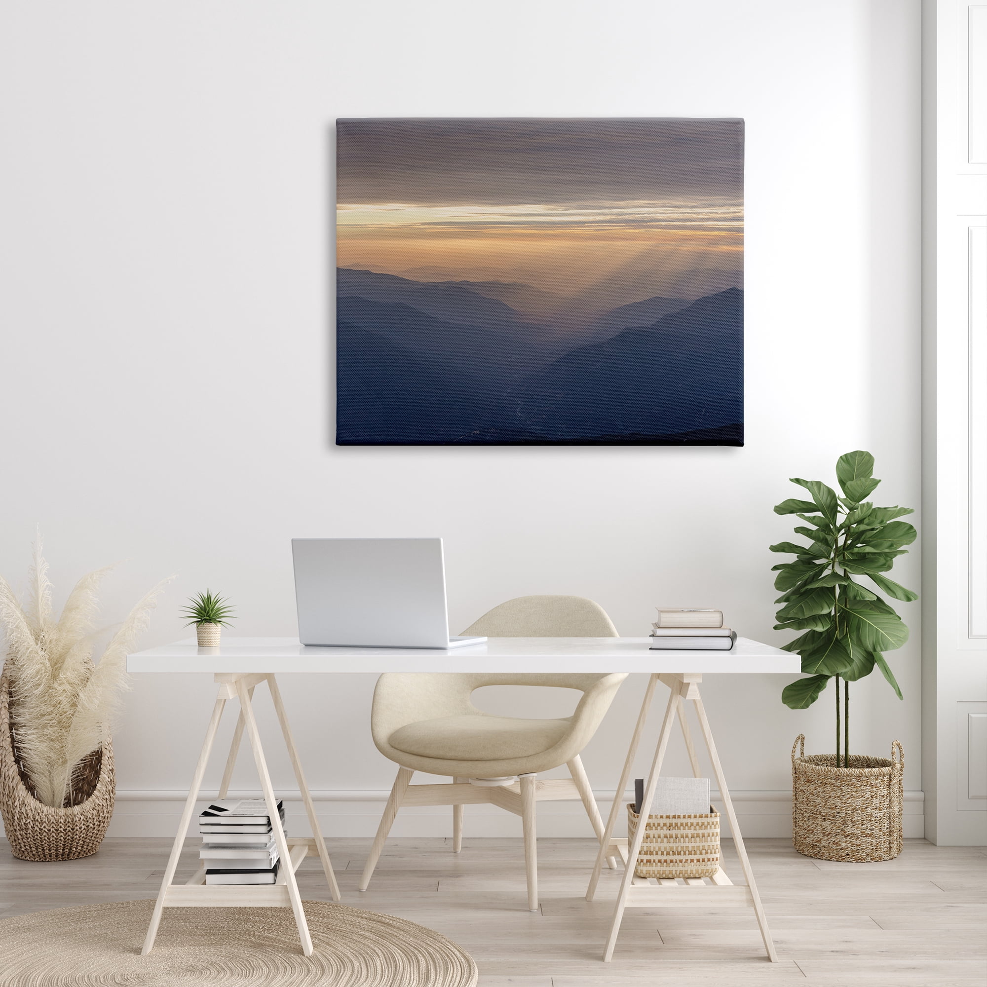 Stupell Industries Sun Rays Peeking Through Clouds Mountain Peaks Photograph Gallery Wrapped Canvas Print Wall Art, Design by Jeff Poe Photography