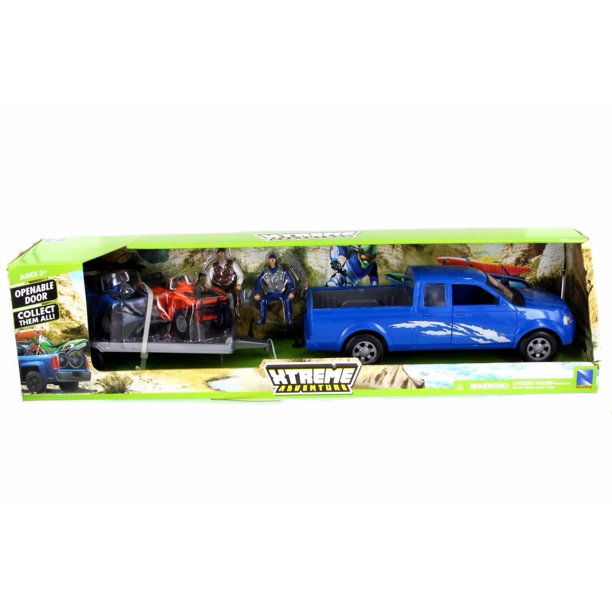 Xtreme Adventure Pick Up w/ ATVs and Figurines, Blue New Ray 37136