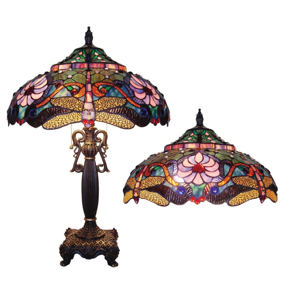 CHLOE Lighting ZYGO Tiffany-style 2 Light Dragonfly Table Lamp 19" Shade