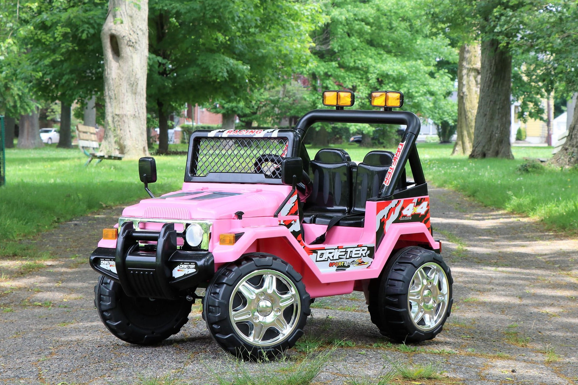 First Drive Jeep Truck - 12v Dual Motor Kids Electric Ride-On Car with Remote Control, MP3 Playback, Aux Cord, Premium Wheels - Pink
