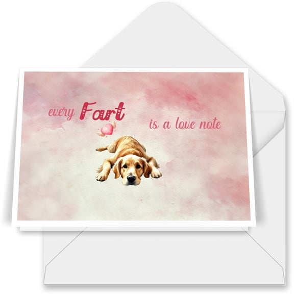 Every Fart is Love Note Golden Retriever Guilty Face Happy Valentine's 7x5in Folded Greeting Card Goldens Dog Lover Gifts Idea Single Note Card with Envelope - 01016