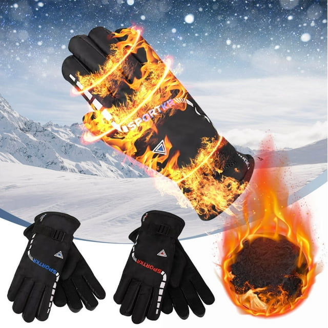 Guantes de ciclismo para hombres Invierno, acolchado y acolchado para el viento Deportes al aire libre • Aislamiento térmico grueso • Tela transpirable • Correa ajustable en la muñeca • Tiras