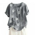 thumbnail image 2 of Pisexur Hauts Grande Taille pour Femmes Été T-Shirts à Manches Courtes Col Rond Imprimé Pissenlit Hauts Amples Blouses Confortables en Lin, 2 of 4