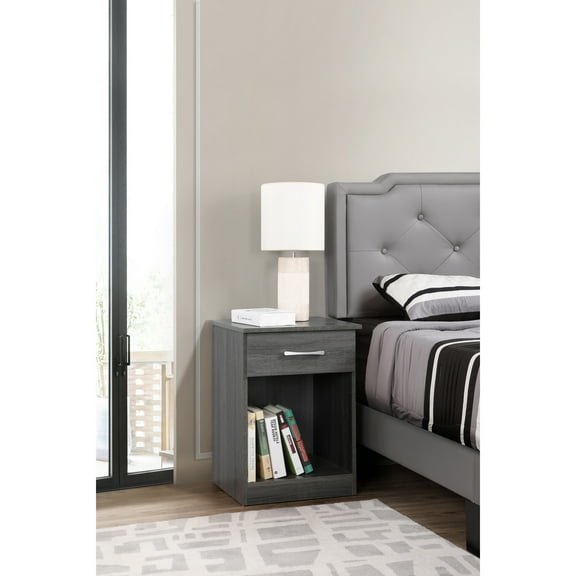 Nightstand with Drawer - Modern Bedside Table, Gray, 24"H x 18"W x 16"D - HomeStock
