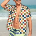 thumbnail image 5 of Lsque Floral Checkerboard pattern Hawaiian Shirt for Men, Unisex Summer Beach Casual Short Sleeve Button Down Shirts-Large, 5 of 9