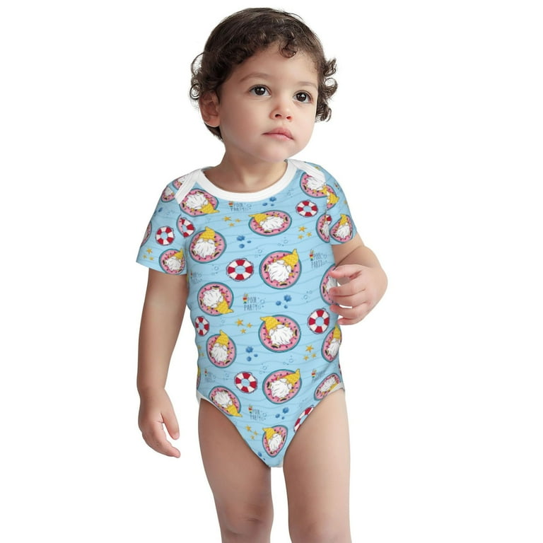 Xecao Gnome Pool Party Pattern Baby Climbing Bodysuit Short Sleeve