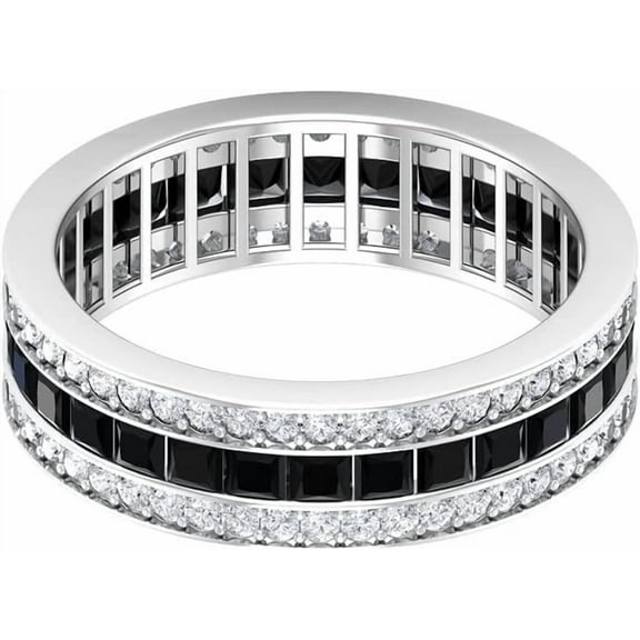 NYS Jewellers 2.10 Ctw Princess Cut Black Diamond Womens Eternity Band Ring 14K White Gold Plated 925 Sterling Silver -6