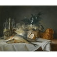 thumbnail image 3 of Anne Vallayer-Coster 24x20 Black Modern Framed Museum Art Print Titled - A Still Life of Mackerel, Glassware, a Loaf of Bread And Lemons on a Table with a White Cloth (1787), 3 of 5