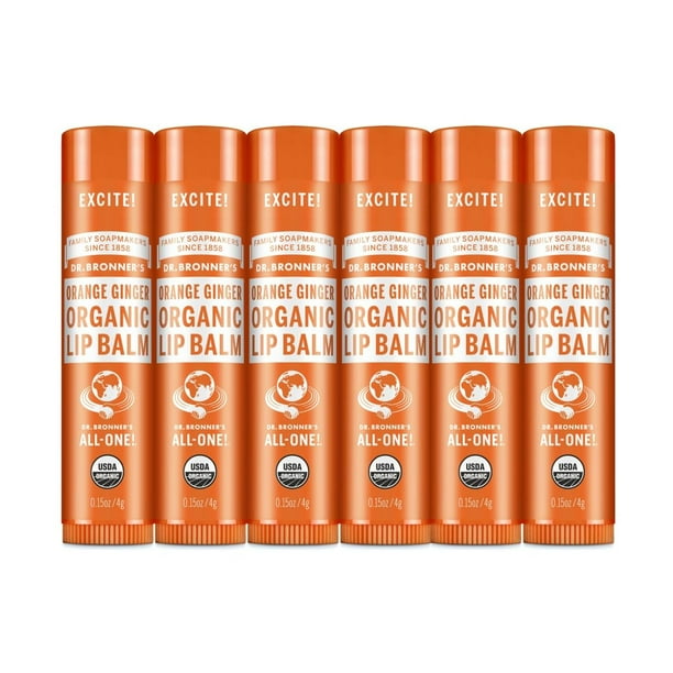 Bálsamo Labial Orgánico Dr. Bronner's Naranja Jengibre Hidratante y Restaurador (6 Pack)