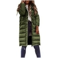 thumbnail image 3 of YanHoo Women Long Down Jacket Full Zip Up Padded Puffer Jacket Plus Size Quilted Hooded Coat Mid Length Winter Coats Outwear Army Green,XXXXXL, 3 of 8