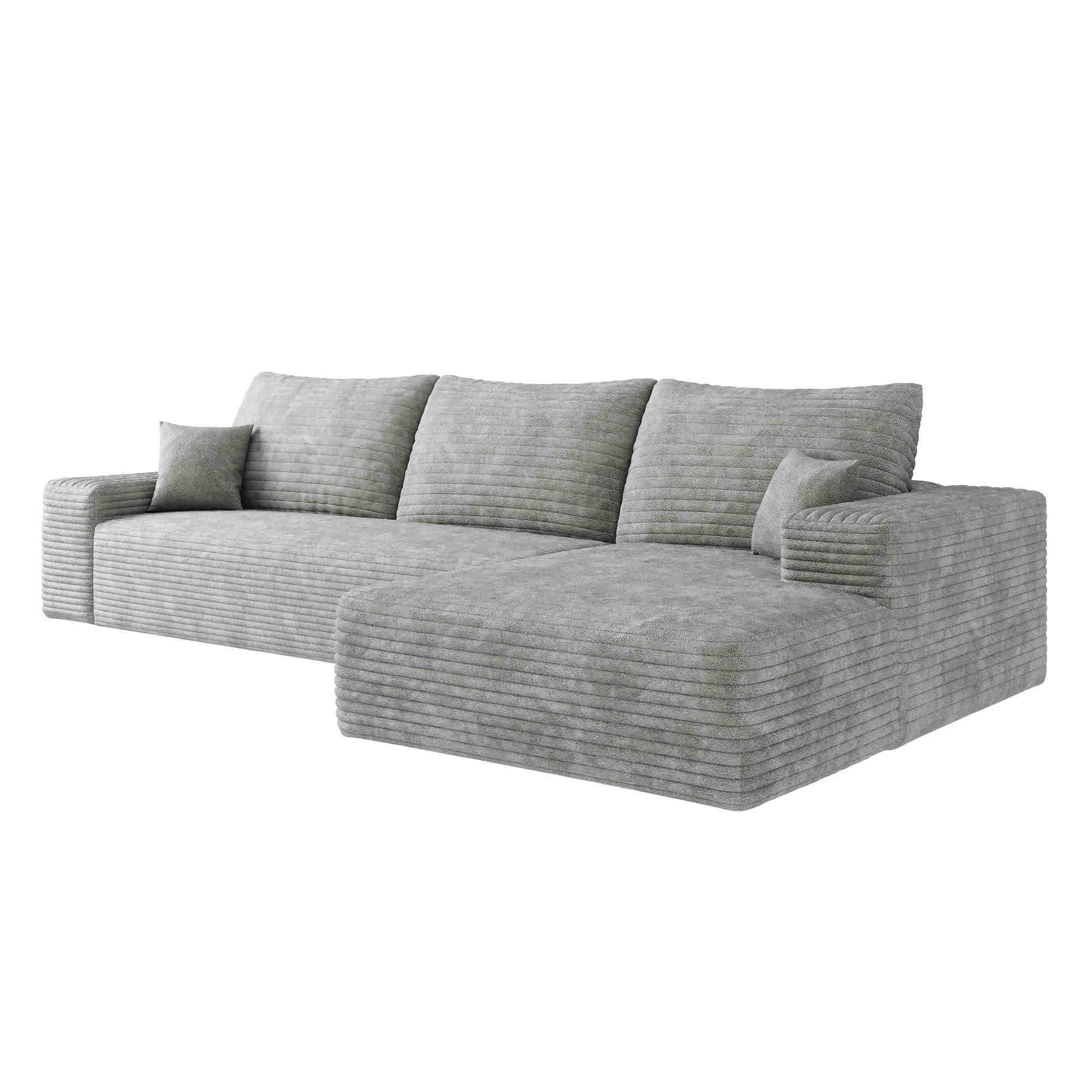 MAYEERTY L-Shaped Modular Sectional Sofa, Plush Corduroy Cloud Couch with Chaise, No Assembly Leisure Sofa for Home