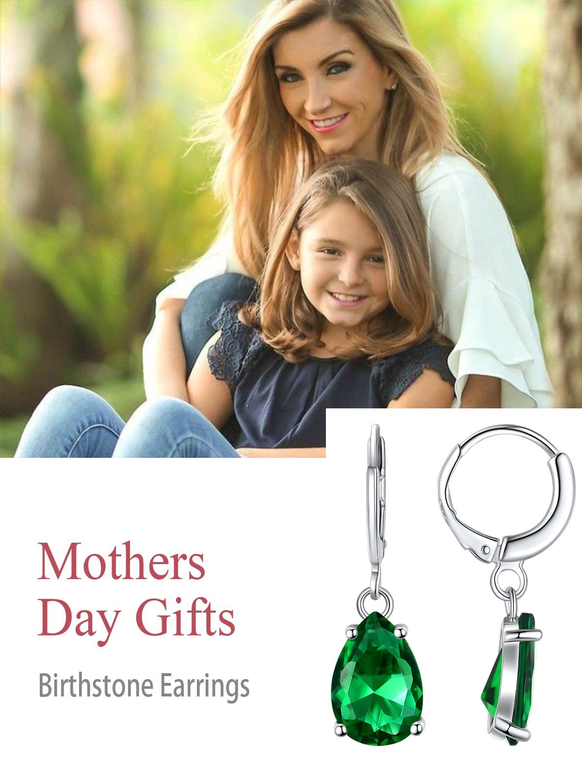 FOCALOOK Birthstone Dangle Hoop Earrings for Women Sterling Silver Teardrop Cubic Zirconia May Green Emerald Leverback Huggie Drop Earrings Birthday Mothers Day Jewelry Gift