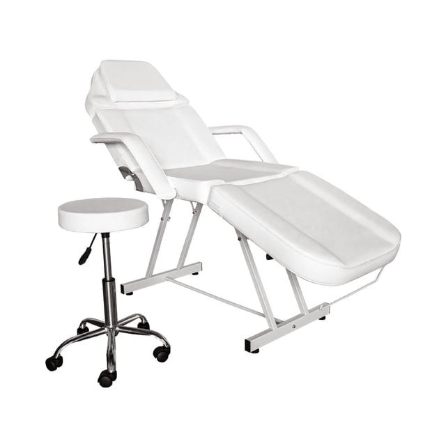 Silla Cama Para Faciales Color Blanco Con Banco LENIVE CAME-2BC