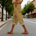 thumbnail image 2 of LEKODE Capri Pants for Women Linen Wide Leg Loose Fit with Drawstring Elastic Waist Casual Summer Cuffed Pants with Pockets Khaki 2XL, 2 of 6
