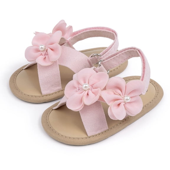 Xfvqtps Infant Baby Girls Summer Sandals Bowknot Crib Shoes Flower Slingback Hook and Loop Straps Flats First Walker Shoes