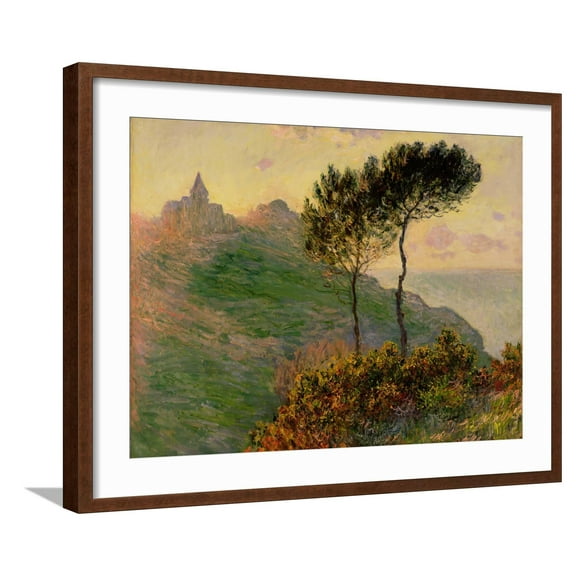Art.com The Church at Varengeville, Against the Sunlight, 1882 Giclee Print by Claude Monet, Brown Frame Wall Art, 29" x 23"