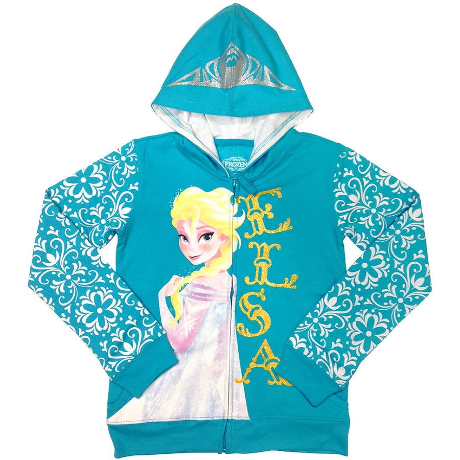 Disney Frozen Elsa Girls' Glitter Graphic FullZip Fleece Hooded Jacket