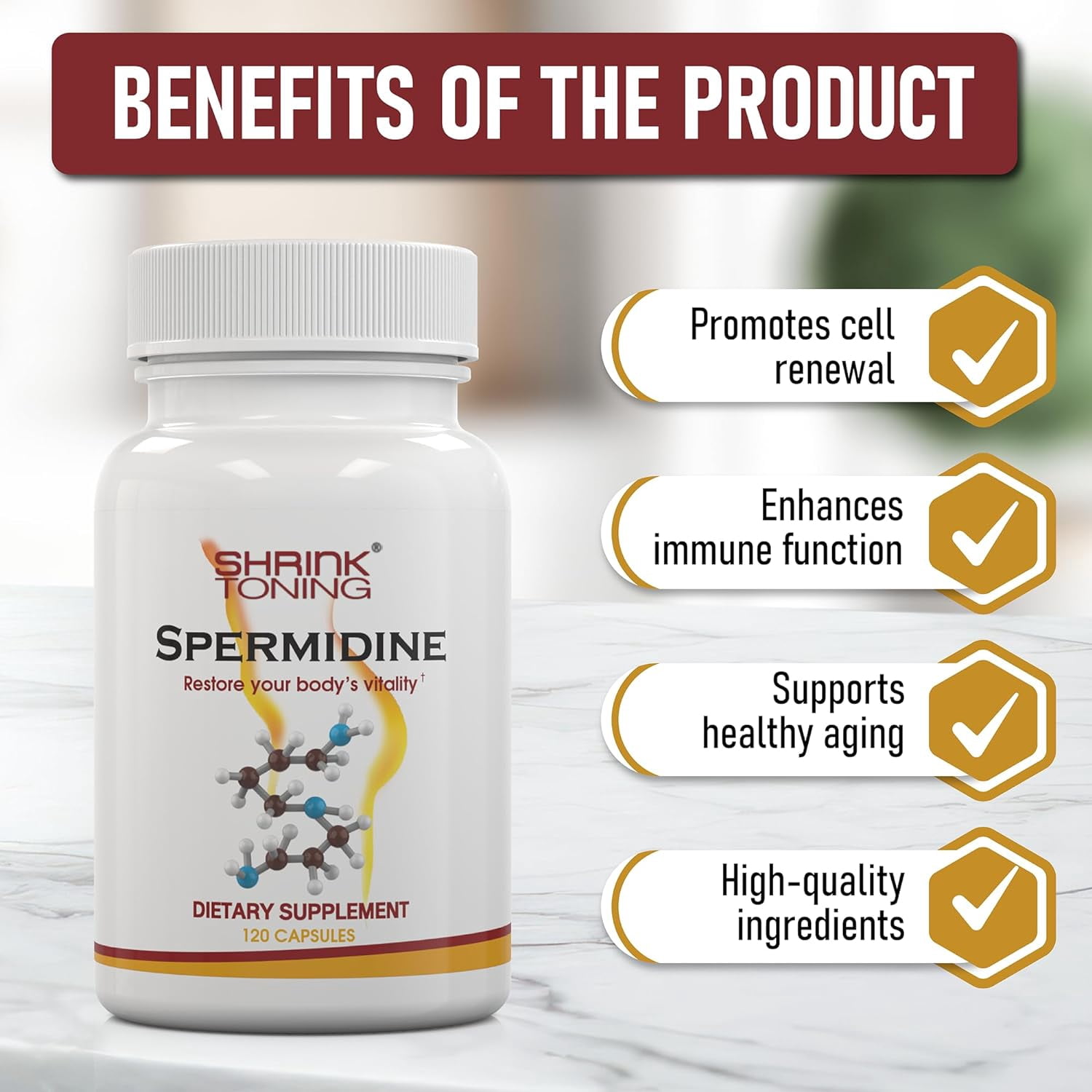 Shrink Spermidine Supplements - 120 Vegan Caps, Natural Anti-Aging Support