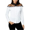 thumbnail image 2 of maison Jules Womens Ruffled Illusion Contrast Button Up Shirt, White, X-Small, 2 of 2
