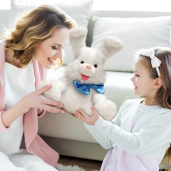 Antqov Music Easter Bunny Rabbit Stuffed Waving Singing Interactive Electric Plush Toy Soft with Floppy Ears for Girls Boys Kids Birthday Gifts