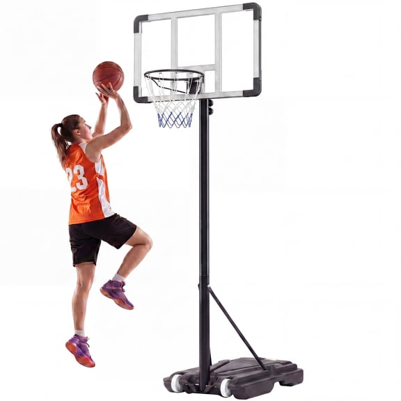 SHOUFTW Basketball Hoop, Adjustable Portable Outdoor Indoor for Youth Adults Kids Driveway Backyard Sturdy Durable Goal System, White