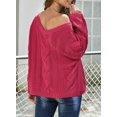 thumbnail image 4 of Women's Off Shoulder Long Sleeve V-Neck Ribbed Cable Pullover Sweaters Loose Fitting Jumper Tops, 4 of 6