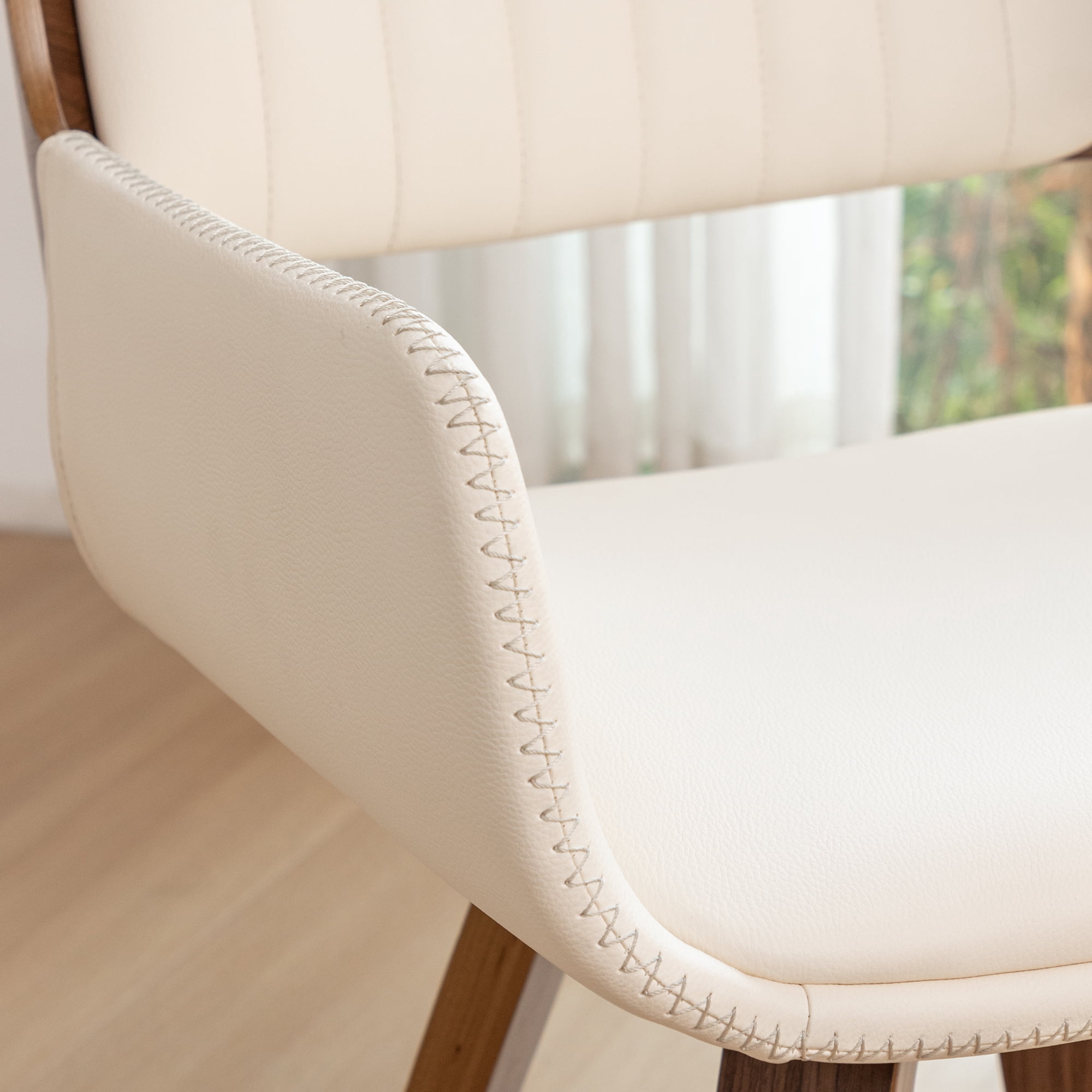 FOWEOAIU Modern Dining Chairs,Leather Upholstered Walnut Wood With rotation Kitchen Dining Chairs , Beige (Set of 2)