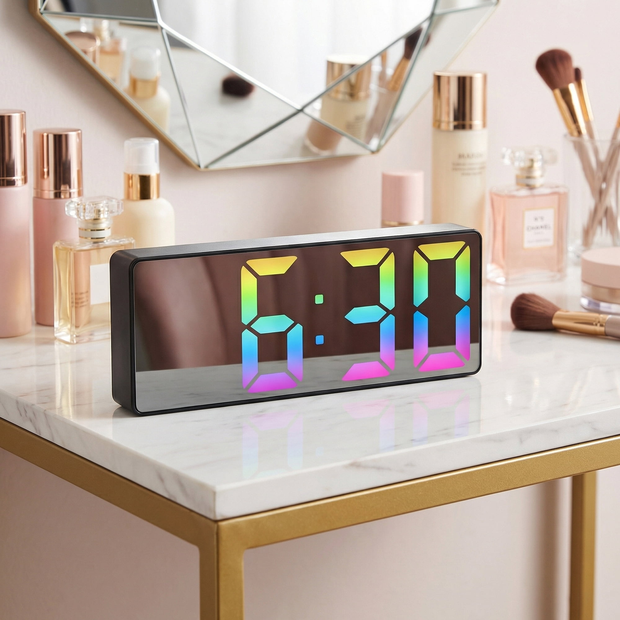Unique Bargains Mirror-finish LED Alarm Clock with 3 Dimmable Brightness 6.3" x 1" x 2.4"