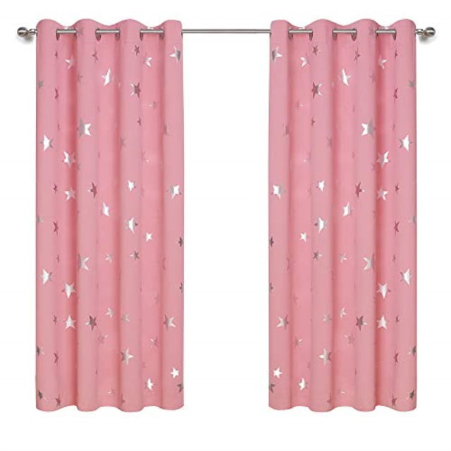 Anjee Silver Star Curtains for Kids Room 2 Panels with 2 Thermal Insulated 