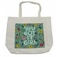 thumbnail image 1 of Saying Shopping Bag, You Got It Girl Feminism Slogan and Sayings Typography Floral, Eco-Friendly Reusable Bag for Groceries Beach and More, 15.5" X 14.5", Cream, by Ambesonne, 1 of 2
