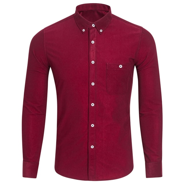 Corduroy Casual Lapel Button Button Chest Pocket Solid Color Long-sleeved Mens Shirt