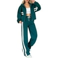 thumbnail image 2 of Womens Fall Sweatsuit 2 Peice Outfits Zip Up Striped Y2K Jacket Wide Leg Pants Matching Tracksuit Set Green XXXL, 2 of 8