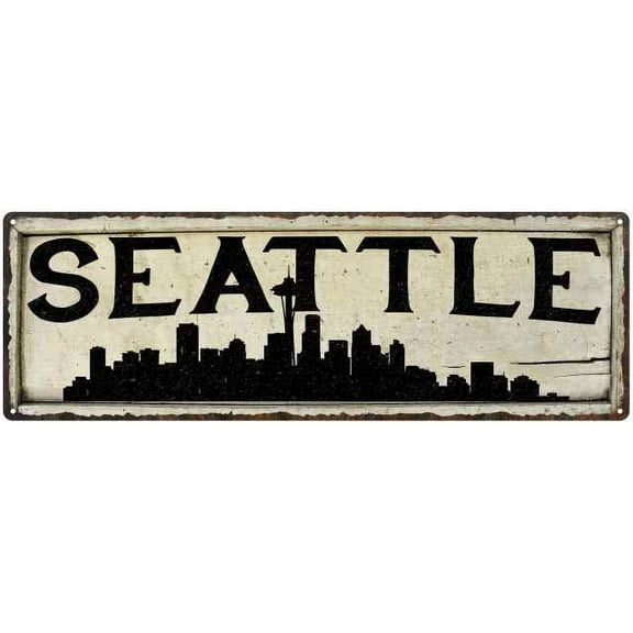 Seattle City Sky Line Silouette Chic Wall Décor 6x18 Metal Sign 206180028039