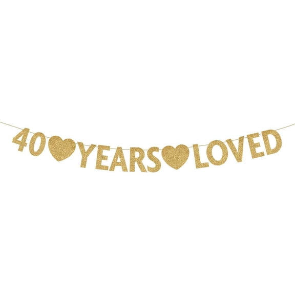 Gold 40 Year Loved Banner, Gold Glitter Happy 40th Birthday Party Decorations, Supplies