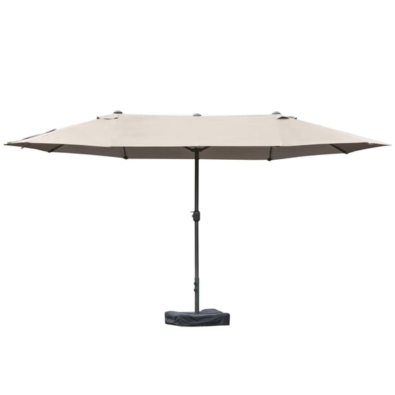 15ft Patio Umbrella with Base, Rectangular, Double-Canopy, UV-Blocking, Easy Crank, Coffee