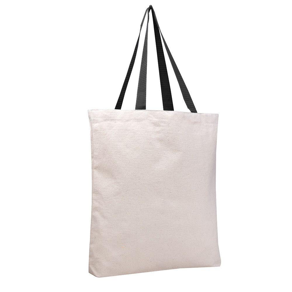 Reusable Canvas Tote Bags With Color Web Handles and Bottom Gusset - TG244 - Set of 6, Black ...