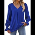 thumbnail image 1 of Blusas de Larga para Mujer 2025, Elegantes, Informales, con Cuello en V, Tipo Túnica, Blusa Holgada de para el Trabajo. Azul L, 1 of 5