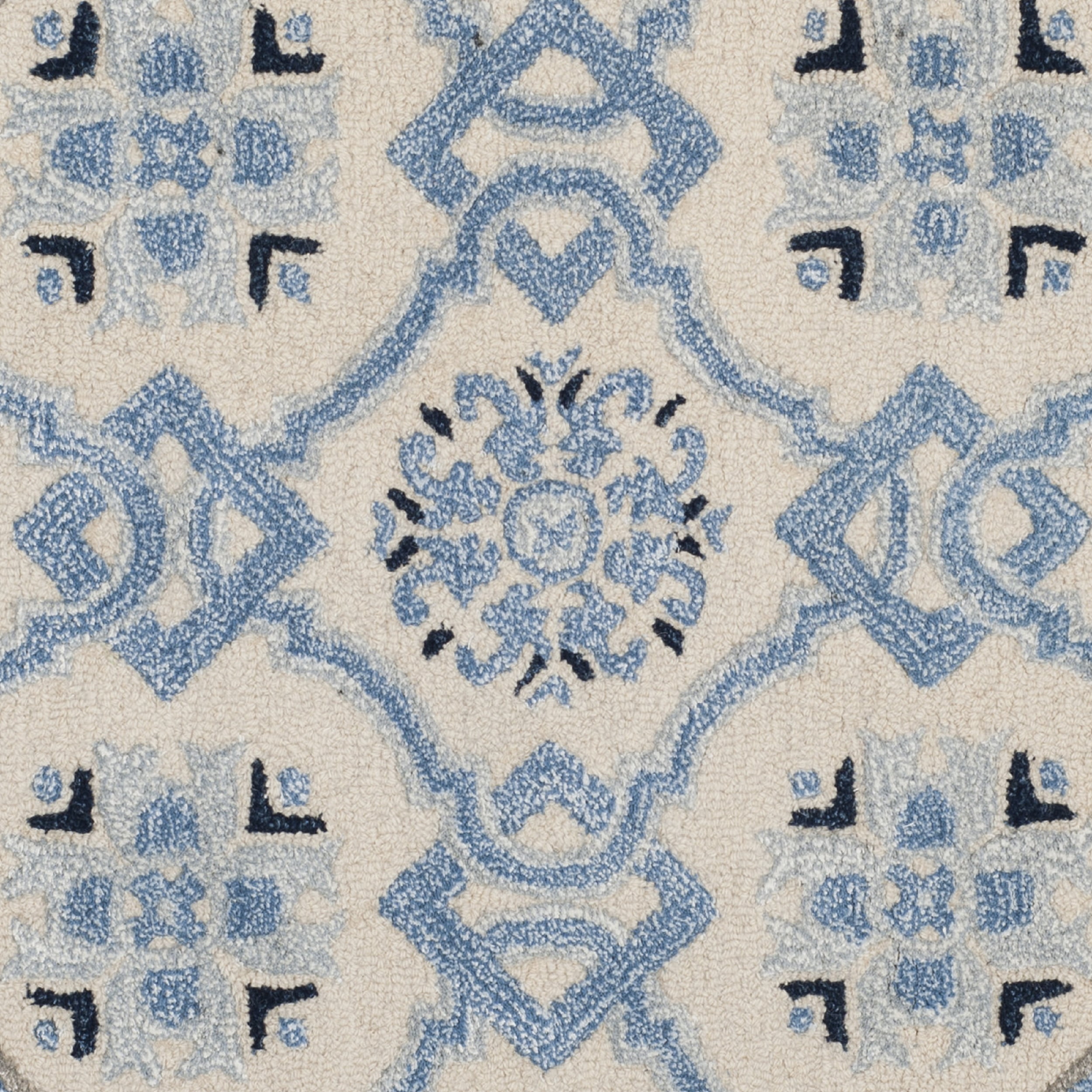 SAFAVIEH Bella Noelle Geometric Bordered Wool Area Rug, Ivory/Blue, 8' x 10'