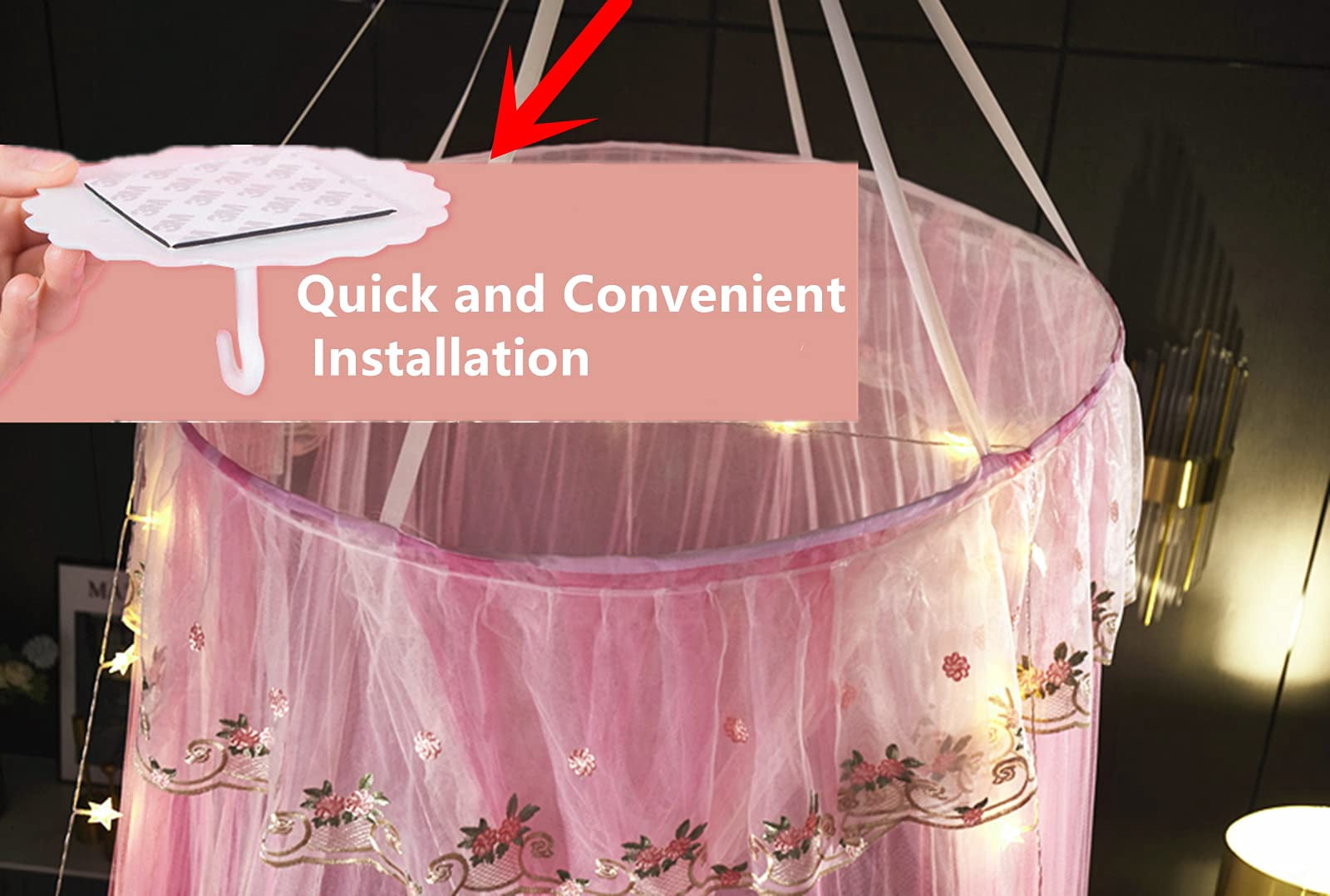 Princess Bed For Double Layer Sheer Mesh Dome Elegant Embroidery Lace Mosquito Net Curtain Full Queen King Bed(pink/white-1)