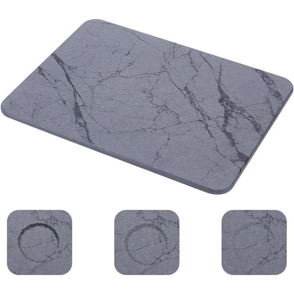 Stone Dish Drying Mat for Kitchen Counter 15.7" x 11.8" Quick Dry Fast Absorbent Non Slip Diatomite Mat Grey Marble Diatomaceous Earth Dish Drying Pad for Bottles Cups Dishes